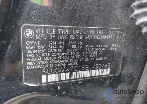 2011 BMW X3 xDrive35I from USA, damaged, VIN 5UXWX7C55BL730783